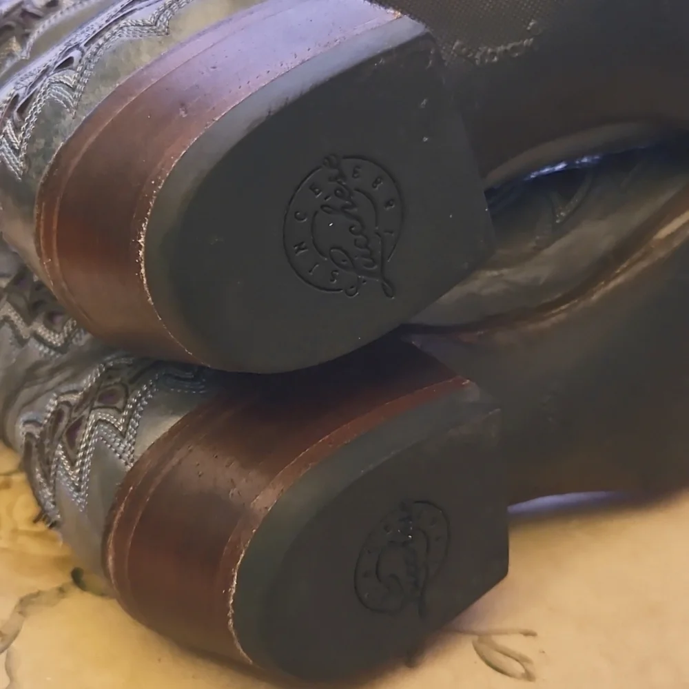 Lucchese All Leather Western Boots Grey, Purple Inlay 9.5 B - Picture 5 of 10